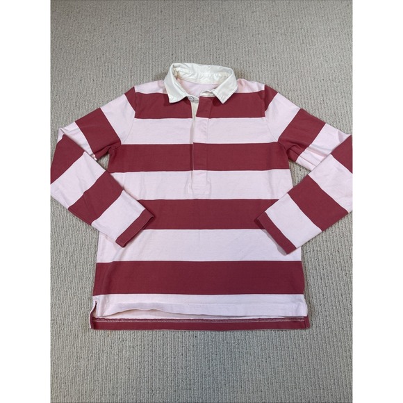 J.CREW Tops - J.CREW Woman's Small** Pink  Striped Rugby Polo Long Sleeve Collared Cotton Knit